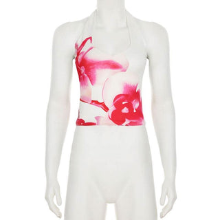 Halter flower print backless top
