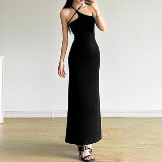 Halter Hollow out irregular solid cut out maxi dress