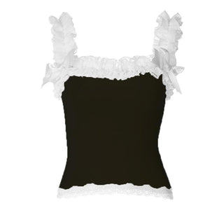 Square neck bowknot lace hem ruched cami top