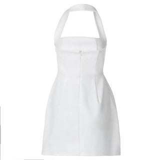 Halter solid ruched stitch zip-up mini dress