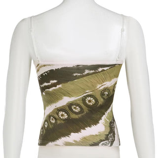 Print flower applique adjustable cami top