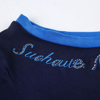 Long sleeve off shoulder beaded letter pattern top