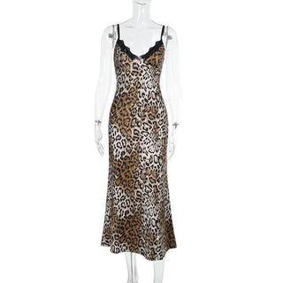 Lace hem v neck leopard print cami midi dress