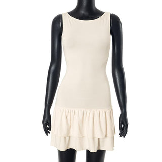 Ruched round neck solid tank mini dress