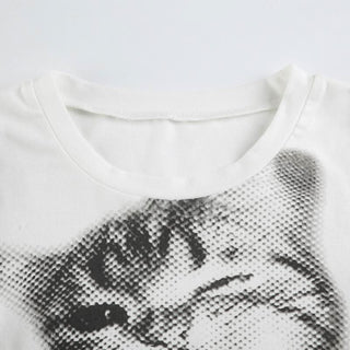 Long sleeve crewneck cat print top