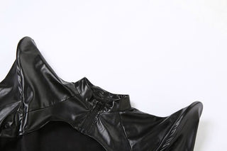 PU leather long sleeve zip-up crop top