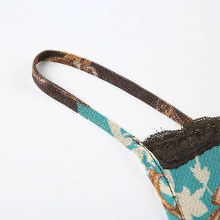 V neck lace hem flower print cami top