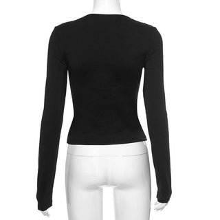Long sleeve bowknot hollow out ribbon cut out top