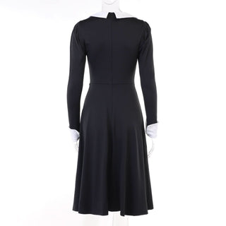 Long sleeve crewneck button applique zip-up midi dress
