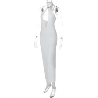 Self tie halter hollow out backless cut out midi dress