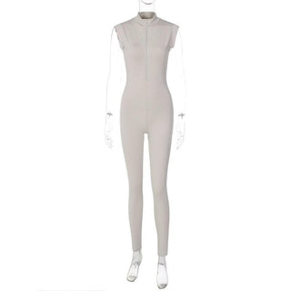 Cap sleeve zip-up high neck solid jumpsuit