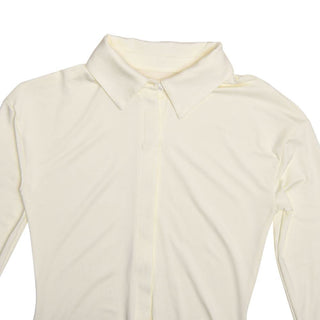 Turnover collar long sleeve button ruched mini dress