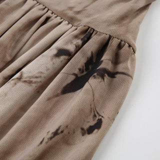 Sleeveless cowl neck print irregular ruched midi dress
