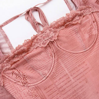 Long sleeve lace hem square neck print midi dress