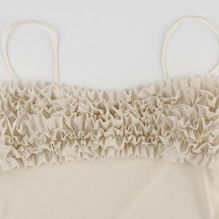 Ruched ruffle sheer mesh cami top