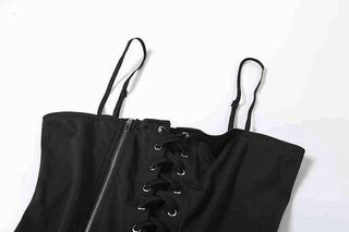 Lace up zip-up ruffle cami mini dress