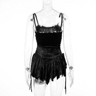 Sweetheart neck velvet lace up ruched cami mini dress