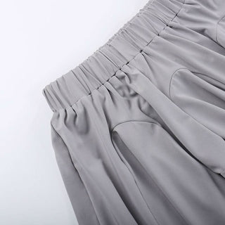 Crewneck ruched backless solid mini skirt set