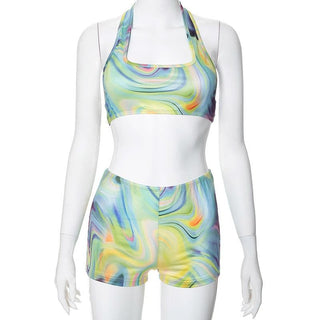 Halter contrast crop backless pant set