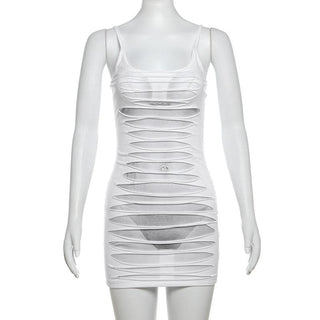 U neck body print hollow out cami cut out mini dress