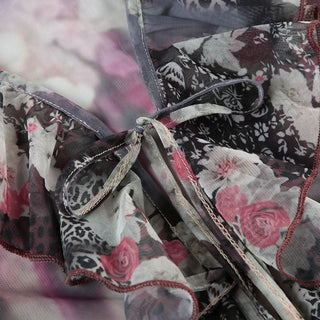 Long flared sleeve mesh abstract ruffle self tie top