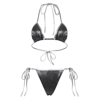 Halter polka dot metallic self tie pant set