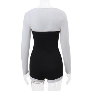 Long sleeve lace up shrug ribbed contrast 2 piece romper