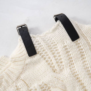 Long sleeve buckle knitted hollow out cut out top