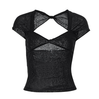 V neck hollow out knotted short sleeve low cut backless crop cut out top