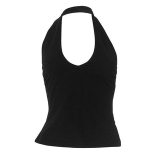 Halter v neck ruched slit backless top