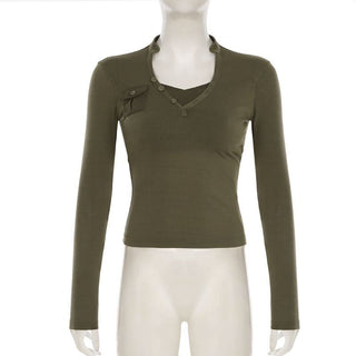 V neck long sleeve button top