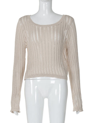 Long sleeve u neck knitted solid top