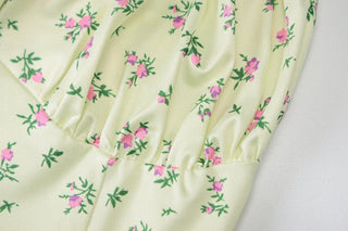 High slit floral heart neck ruched dress