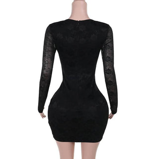 Long sleeve hollow out lace zip-up cut out mini dress