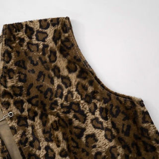Leopard print v neck hollow out sleeveless vest cut out top