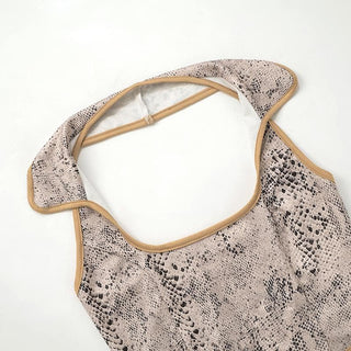 Turnover collar halter snakeskin print top