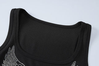U neck beaded ribbed contrast tank top