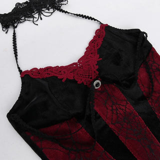Contrast lace hem halter backless velvet corset top | victorian gothic dresses