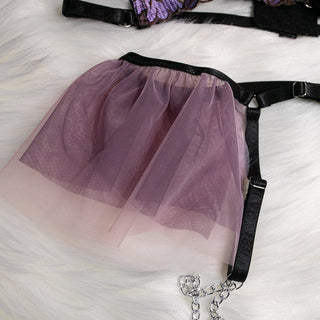 Embroidery metal chain mesh garter lingerie set