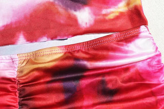 Halter tie dye cowl neck ruched mini dress