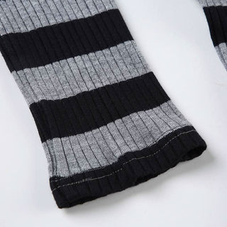 Hoodie v neck long sleeve striped knitted top