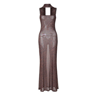 Tiger print sheer mesh cami maxi dress
