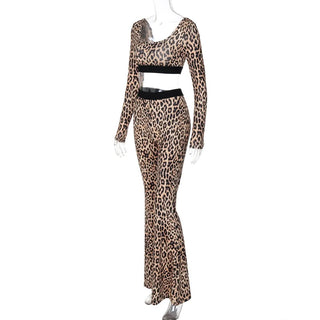Leopard print u neck high rise pant set