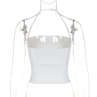 Halter backless ruched solid tube top