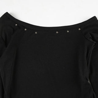 Long sleeve one shoulder slit self tie top