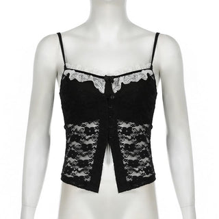 Lace backless button bowknot cami top