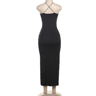 Hollow out cross front backless cami cut out maxi dress