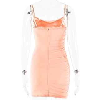 Cowl neck zip-up ruffle cami mini dress