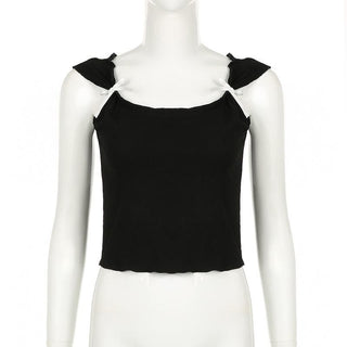 Cap sleeve bowknot u neck ruffle top