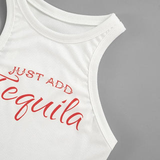 Letter print ribbed crewneck contrast tank top